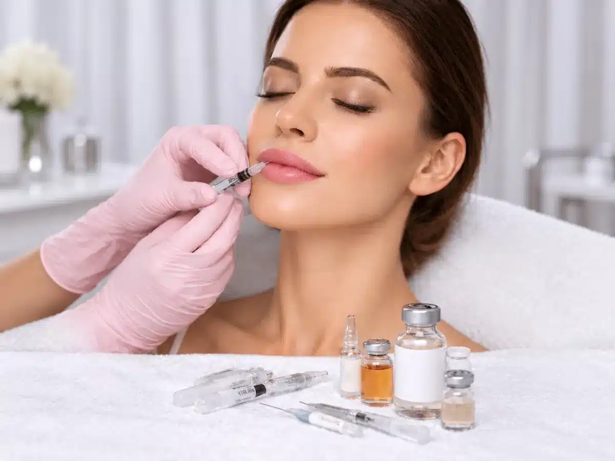 Lip treatment being performed in a clinic