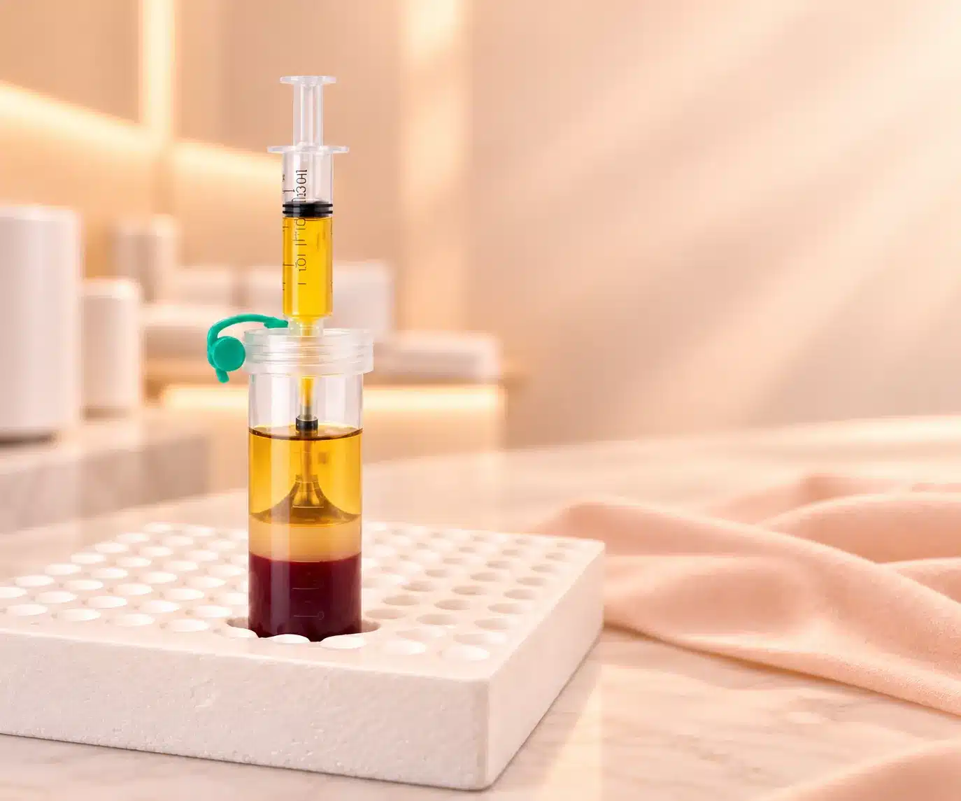 Prepared PRP tube in a clinic rack